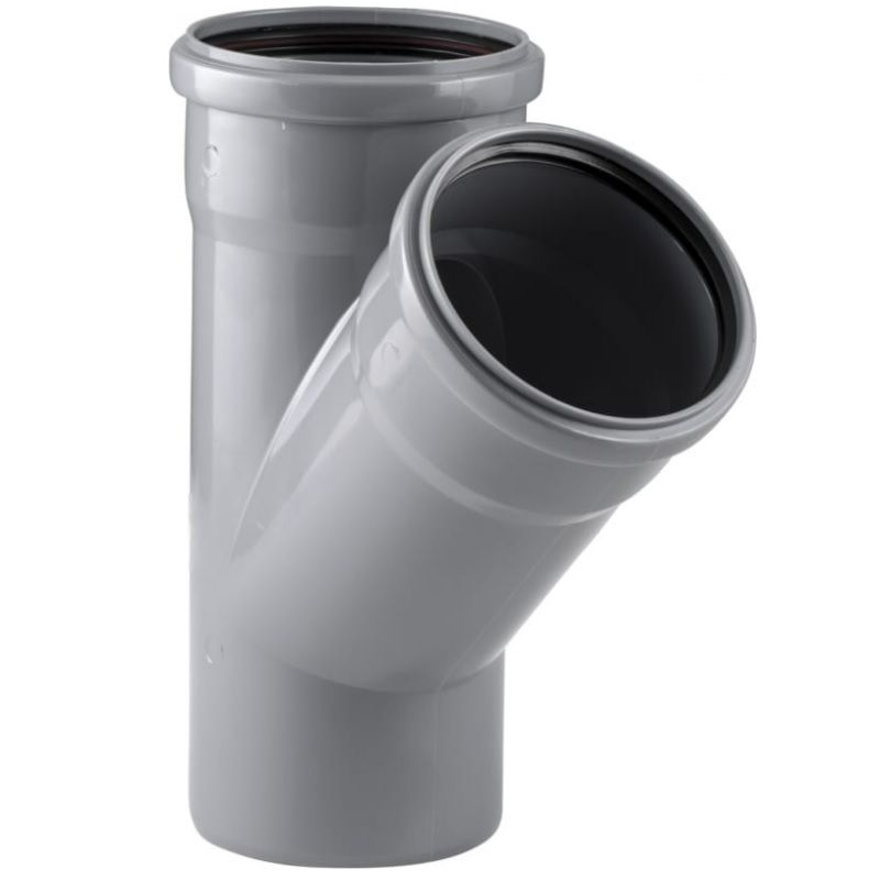 Тройник РосТурПласт PP-H Дн110х110х45° для внутренней канализации (серый)