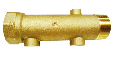 Распределительный коллектор HERZ DN50 проходной с тремя отводами G 3/4"-3/4"-1/2"