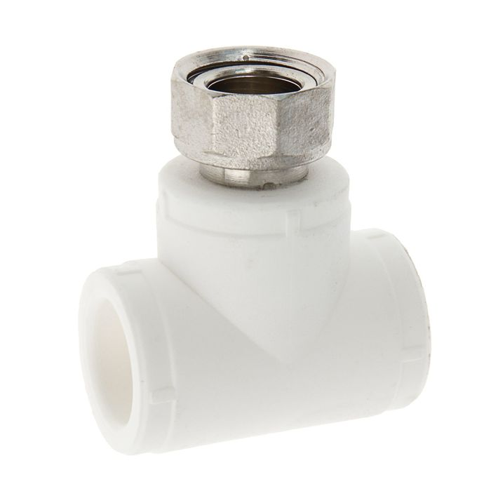 Тройник комбинированный VALFEX PP-R Dn32х1 1/4" с накидной гайкой (белый)