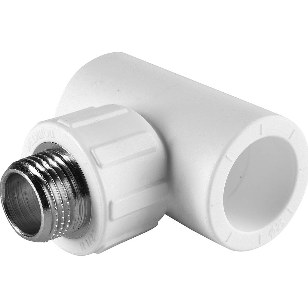 Тройник Политэк 25x1/2" НР для полипропиленовых труб (сварка) белый