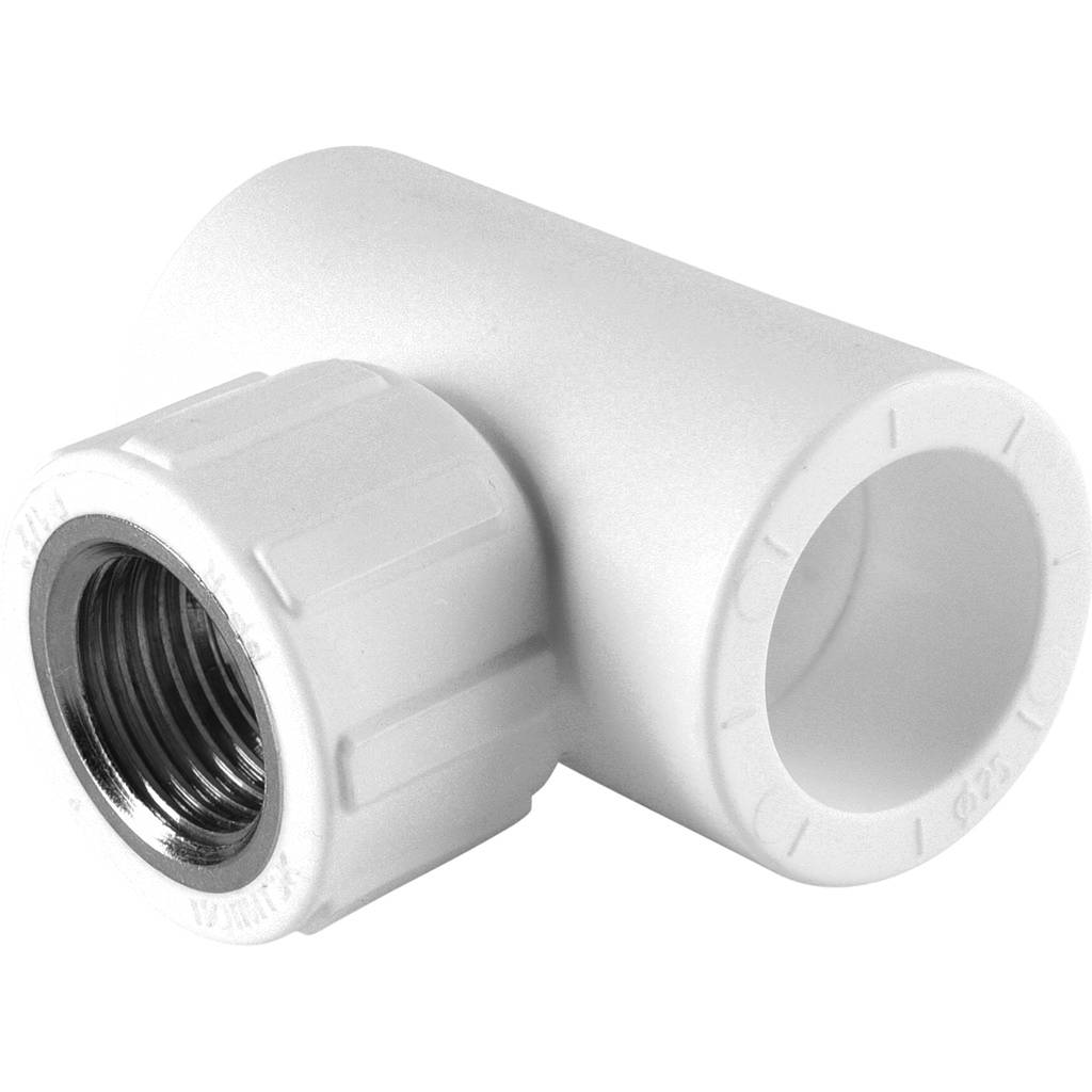 Тройник Политэк 25х1/2" ВР для полипропиленовых труб (сварка) белый