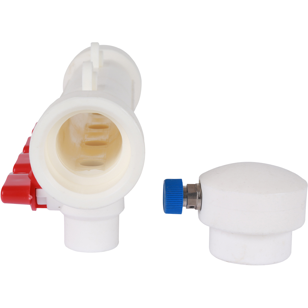 Kalde Коллектор с воздухоотводчиком и запорными кранами (5 выходов) цвет ручек красный