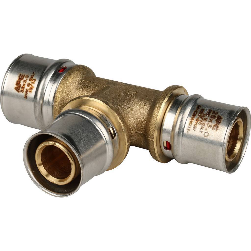 Тройник STOUT 32х26х26 переходной для металлопластиковых труб (прессовой)