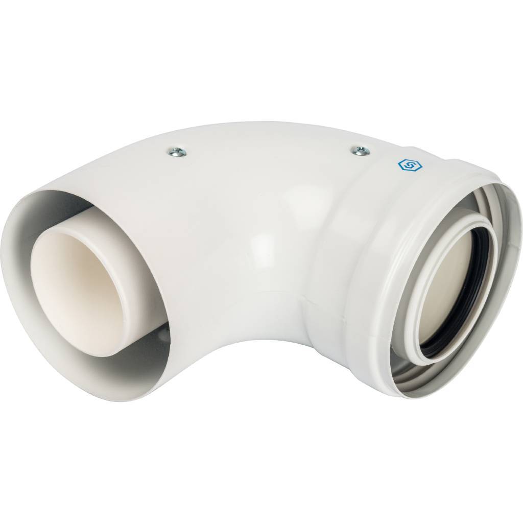 Элемент дымохода STOUT DN60/100 м/п конденсационный колено/адаптер 90° (совместим. с Baxi,Viessmann)