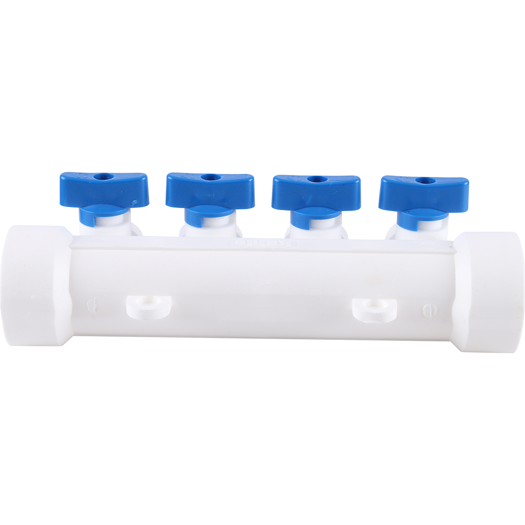 Kalde Коллектор с воздухоотводчиком и запорными кранами (4 выхода) цвет ручек синий