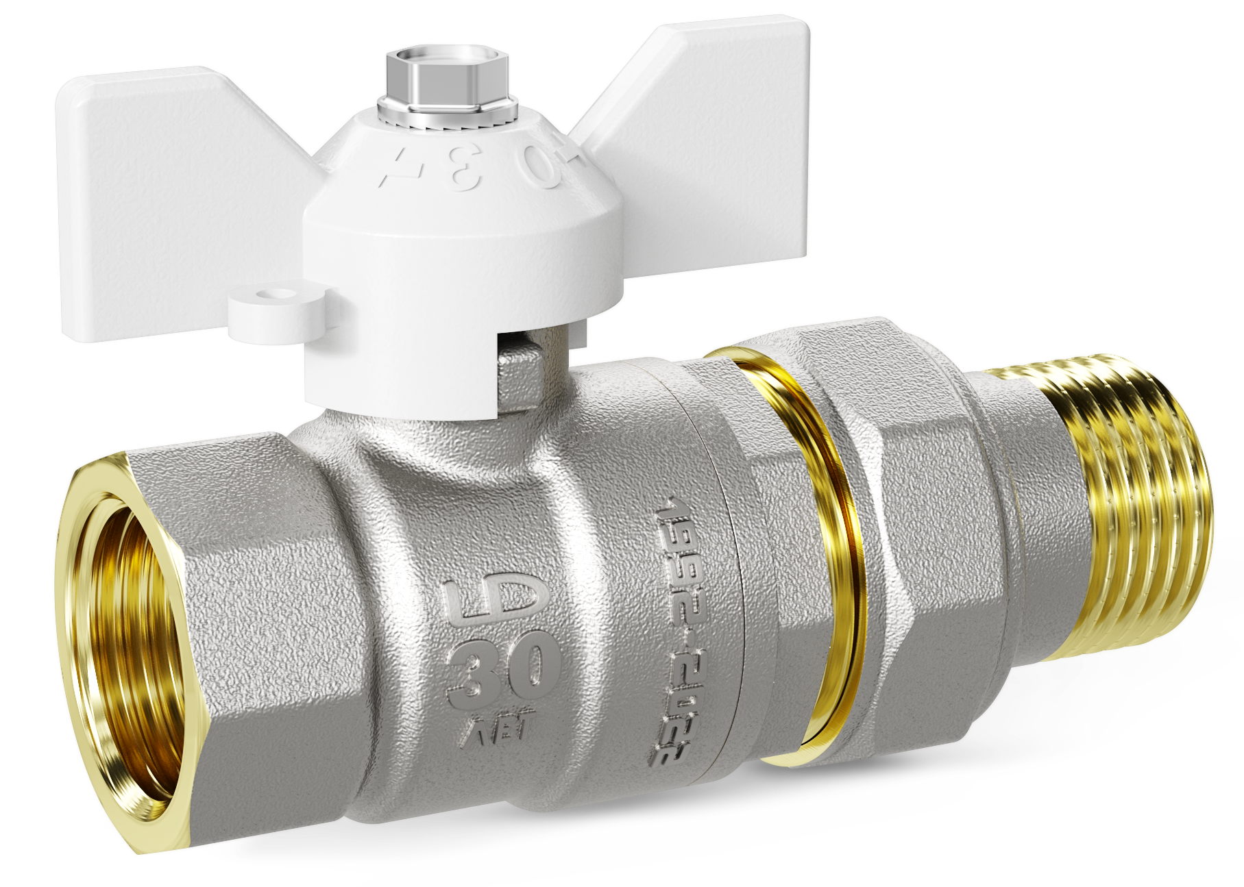 Кран шаровой LD Pride Ду20 Ру40 ВР/американка (бабочка белая) никель