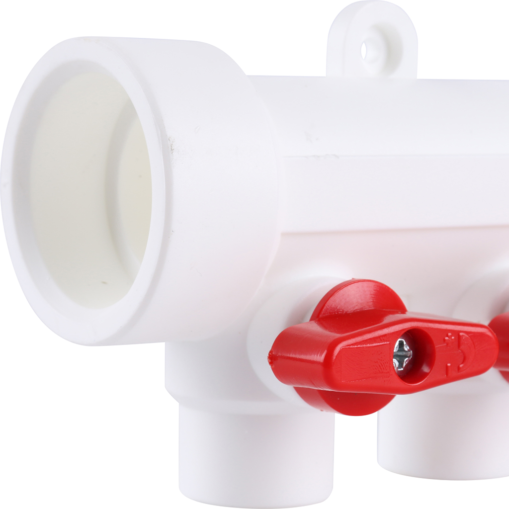 Kalde Коллектор с запорными кранами для полипропиленовых труб (5 выходов) цвет ручек красный