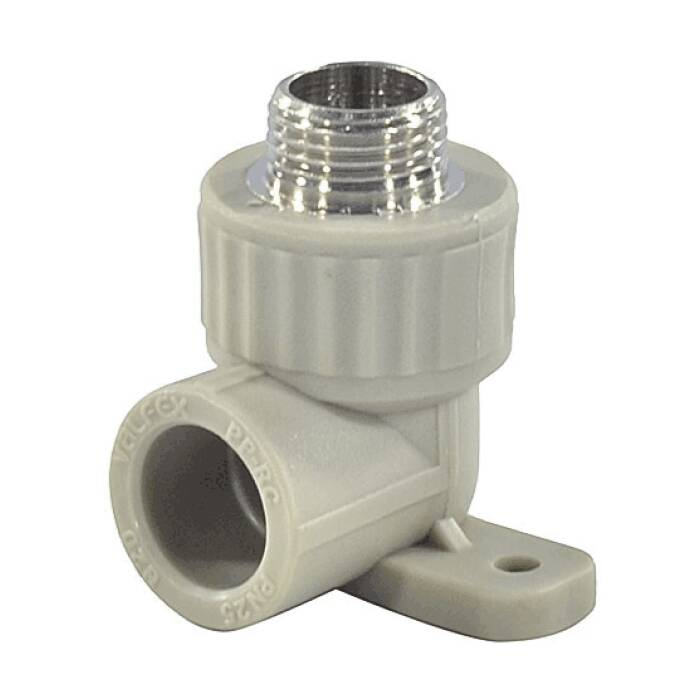 Угольник комбинированный VALFEX PP-R Dn25х1/2" НР с креплением (серый)