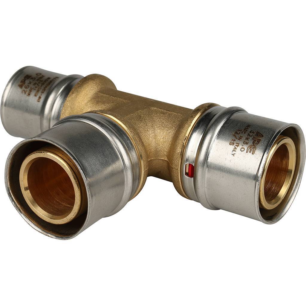 Тройник STOUT 32x32x26 переходной для металлопластиковых труб (прессовой)