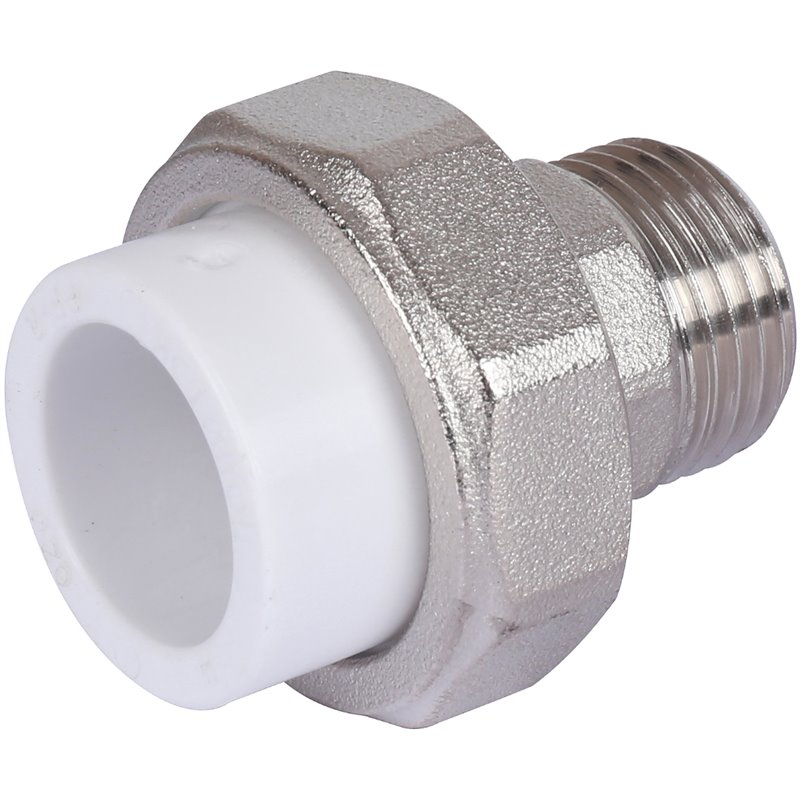 Муфта разъемная Политэк 20х1/2" НР для полипропиленовых труб (сварка) белая