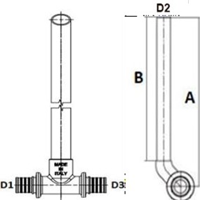 Трубка Т-образная HOOBS для подключения радиаторов 16х2.2-15/250-16х2.2