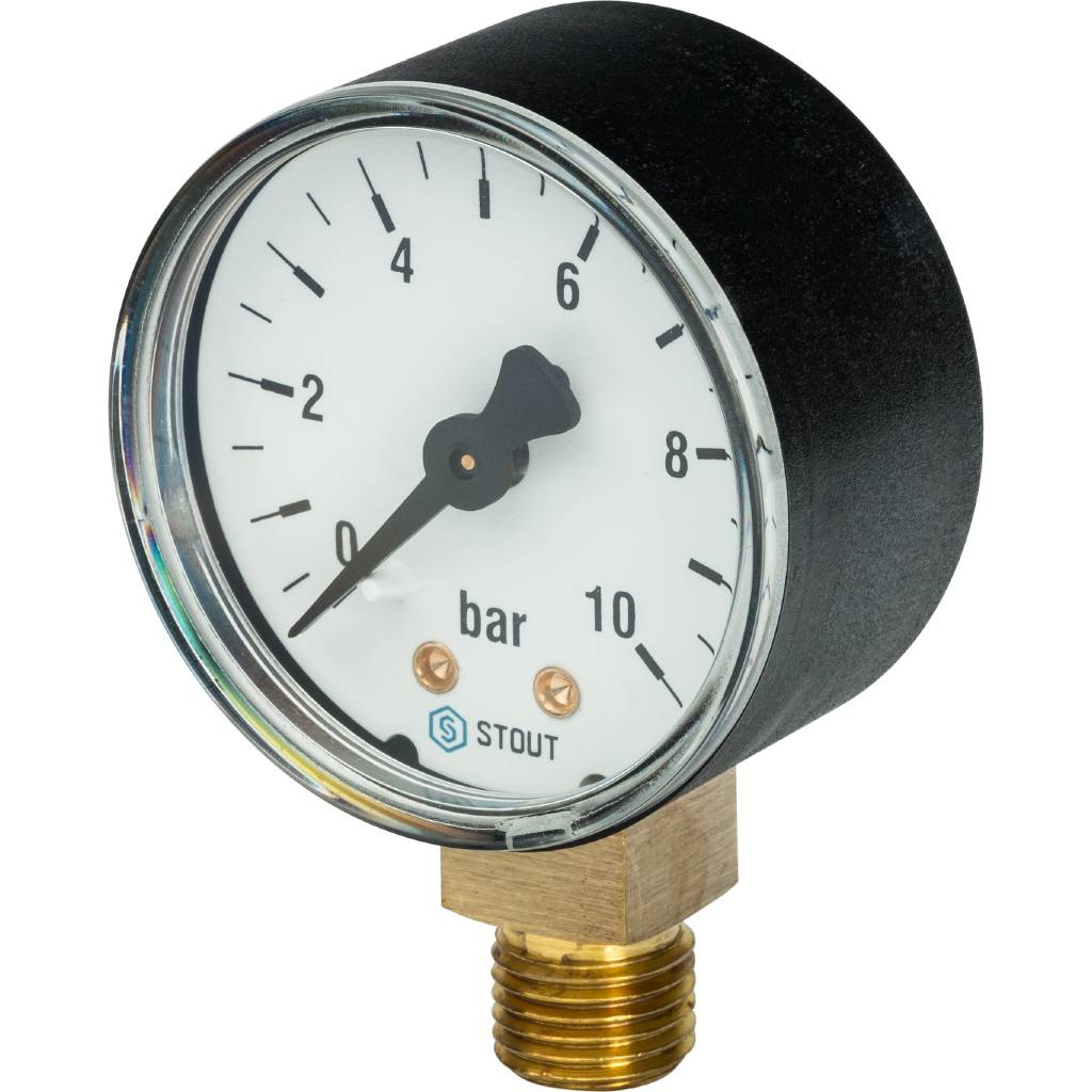 STOUT Манометр радиальный (корпус Dn 50 мм 1/4", 0...10 бар, кл.2.5)