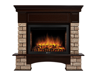 Портал Firelight Forte Wood 25U угловой (камень коричневый, шпон темный дуб)