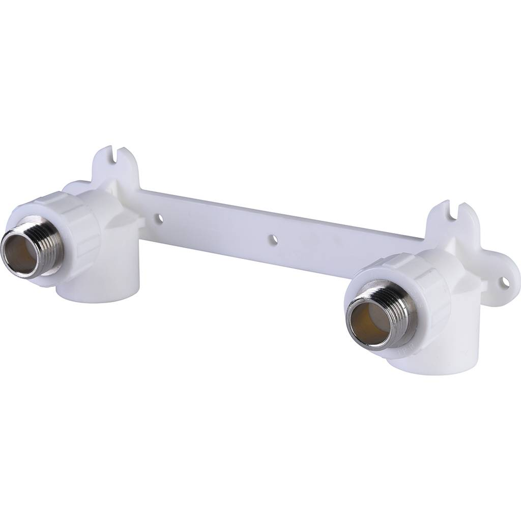 Угольник Политэк 20х1/2" НР двойной с креплением для полипропиленовых труб (сварка) белый