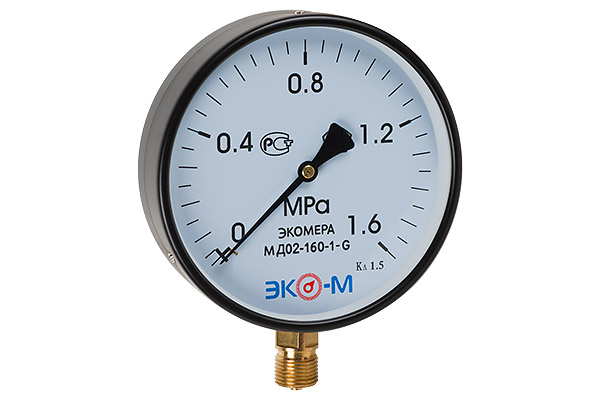 Манометр ЭКОМЕРА МД02 Дк160мм 0-1,6 МПа кл.1,5 G1/2" радиальный