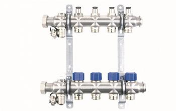 Коллекторная группа ELSEN НГ 1" с вентилями, 2 контура 3/4" EK, нержавеющая сталь