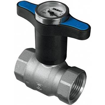 Кран шаровой HERZ 1 1/2" ВР-ВР с полимерной рукояткой и термометром (цвет рукоятки - синий)
