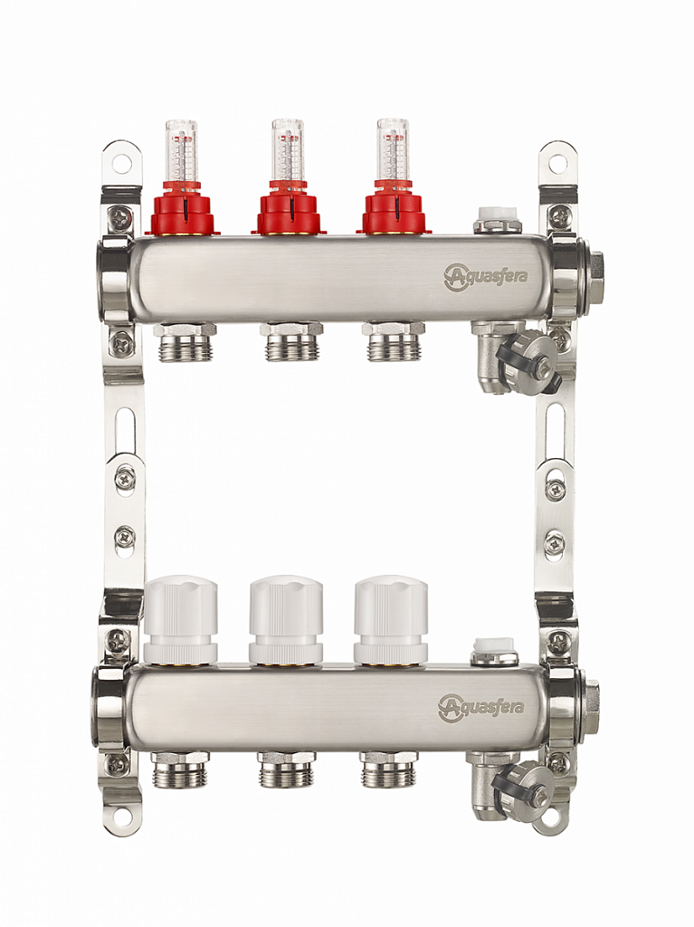 Коллекторная группа Aquasfera 9501 1" ВР/ВР х  3/4" НР 4 выхода под евроконус с расходомерами