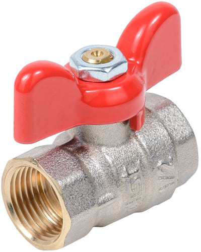 Кран шаровой Dist Стандарт Ду15 Ру40 ВР полнопроходной (бабочка красная) никель