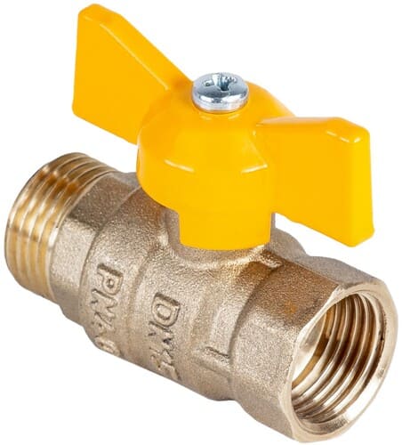 Кран шаровой Dist Стандарт Ду15 Ру40 ВР/НР для газа полнопроходной (бабочка желтый)