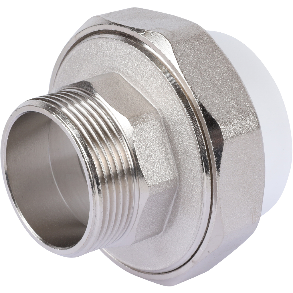 Муфта разъемная Политэк 50x1 1/2" НР для полипропиленовых труб (сварка) белая