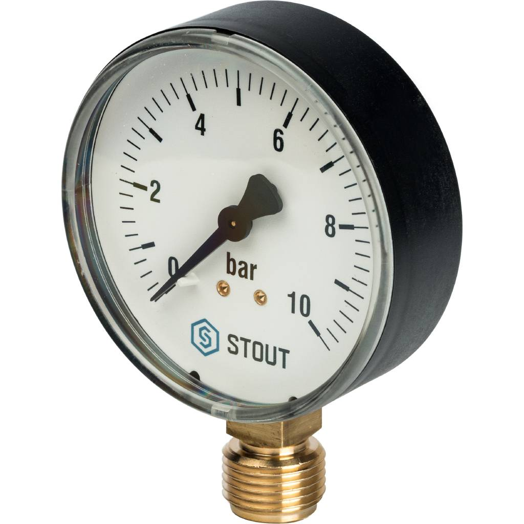 STOUT Манометр радиальный (корпус Dn 80 мм 1/2", 0...10 бар, кл.2.5)