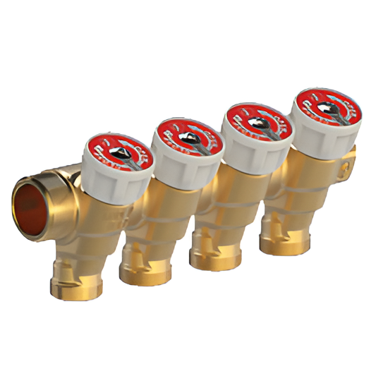 Коллектор Giacomini R585C 3/4"х1/2" ЕК ВР/НР 4 выхода с запорными клапанами