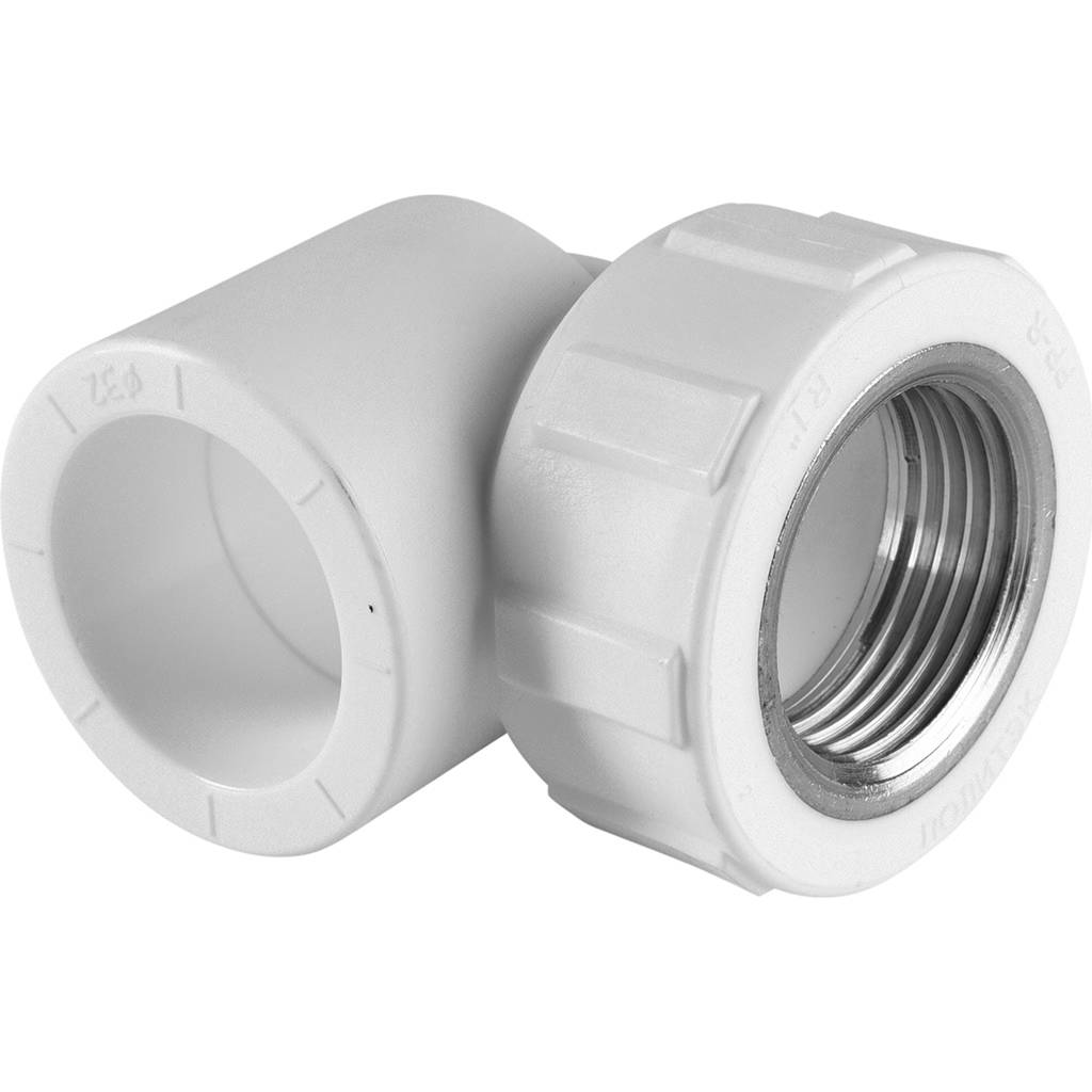 Угольник Политэк 32x1" ВР для полипропиленовых труб (сварка) белый