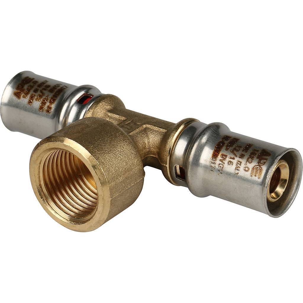 Тройник-переходник STOUT 16х1/2"х16 с внутренней резьбой для металлопластиковых труб (прессовой)