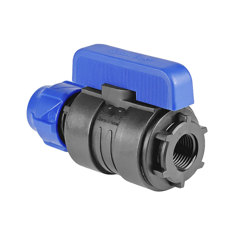 Кран шаровой компрессионный VALFEX ПНД Дн40х1" цанга-ВР Ру16 разборный полнопроходной