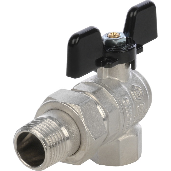 STOUT Кран шаровой полнопроходной угловой с "американкой" (ВР/НР - ручка бабочка 1/2)