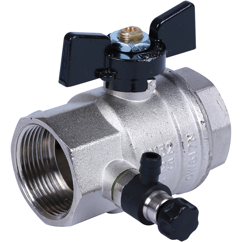 BUGATTI Oregon Кран шаровой с дренажем и воздухоотводчиком, (ручка-бабочка) внут-внут резьба 1"1/4