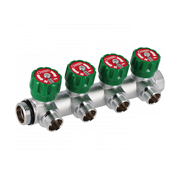 Коллектор HOOBS 3/4"x3/4" ЕК - 4 выхода, с запорно-балансировочными клапанами (никелированный)