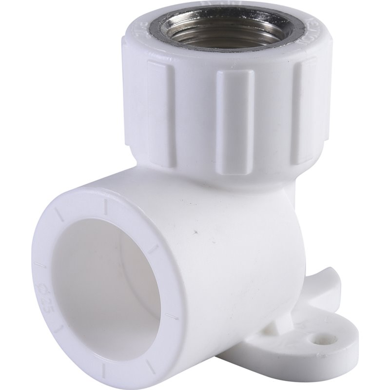 Угольник Политэк 25х1/2" ВР с креплением для полипропиленовых труб (сварка) белый