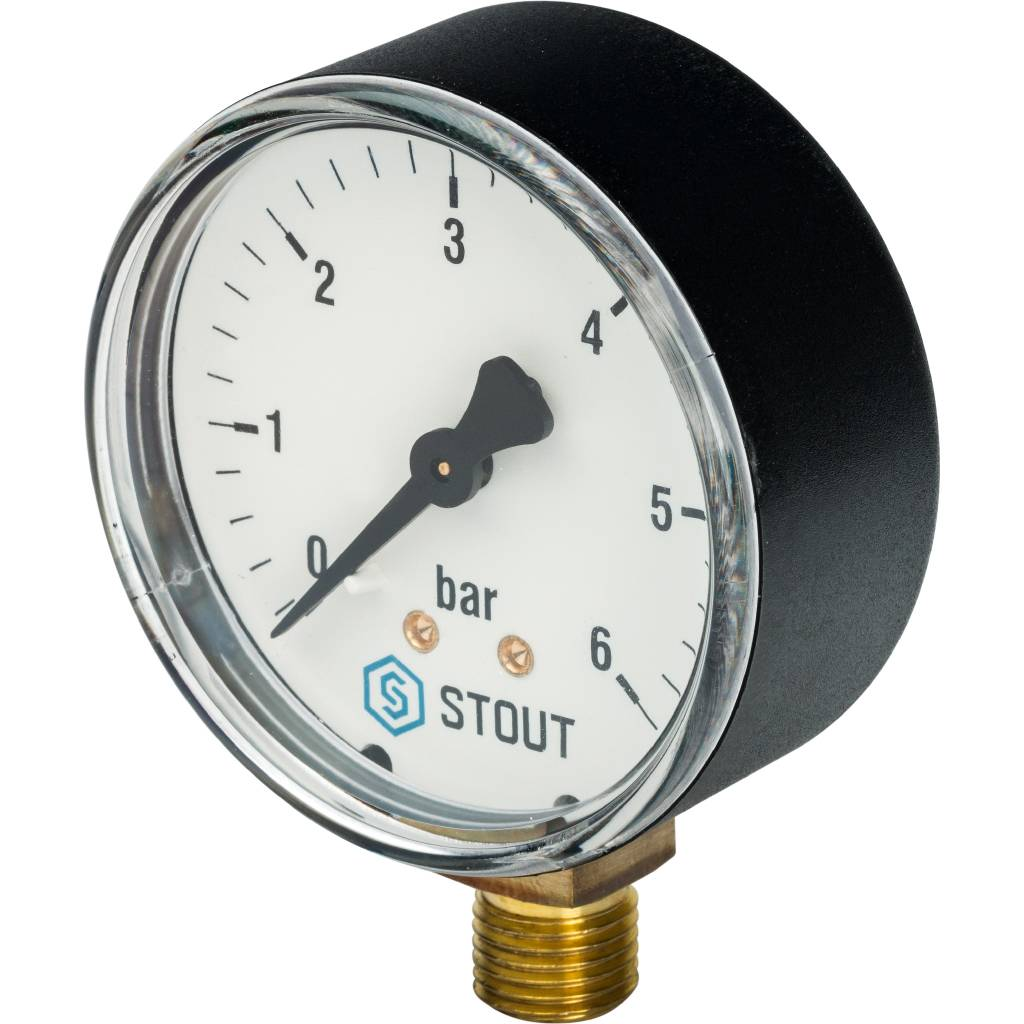 STOUT Манометр радиальный (корпус Dn 63 мм 1/4", 0...6 бар, кл.2.5)