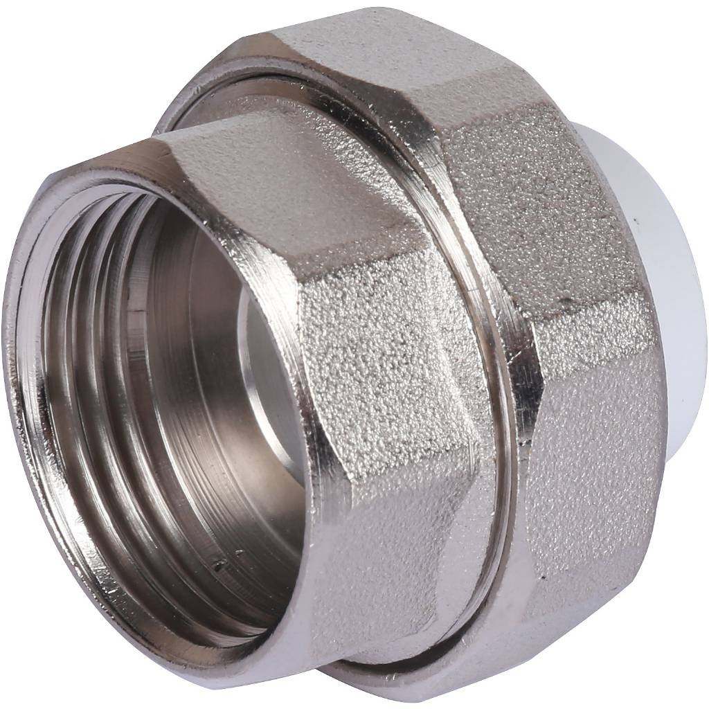 Муфта разъемная Политэк 20х1" ВР для полипропиленовых труб (сварка) белая