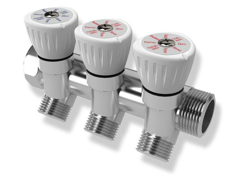 Коллектор Royal Thermo 3/4"x1/2" на 3 выхода с регулировочными вентилями