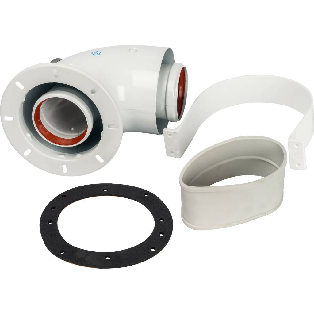 Адаптер STOUT DN60/100 угловой 90° коаксиальный (совместимый с Bosch,  Buderus)