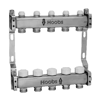 Коллекторная группа HOOBS 1"х3/4"-4 вых с термост. клапанами, с отсекающими клапанами и кронштейнами