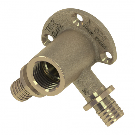 Тройник угловой TECE TECEflex 16х1/2х16 с настенным креплением с внутренней резьбой (латунь)