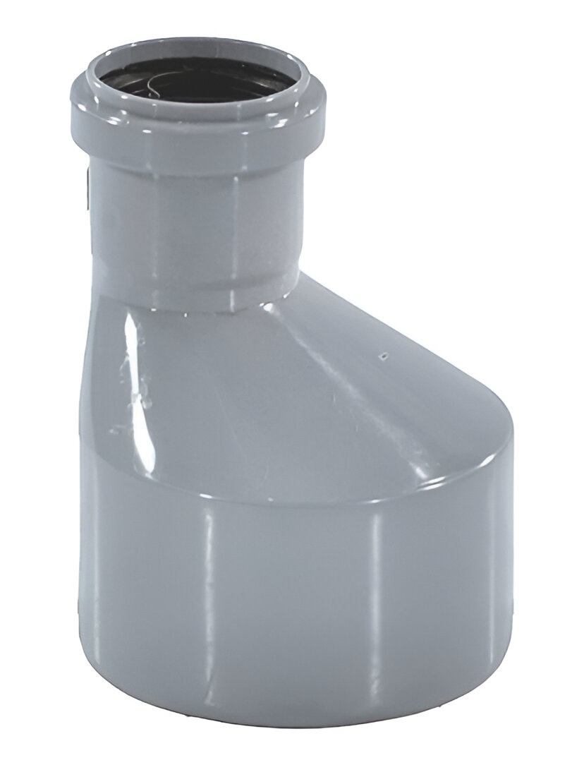 Переход (редукция) эксцентрический РосТурПласт PP-H Дн75х110 для внутренней канализации (серый)