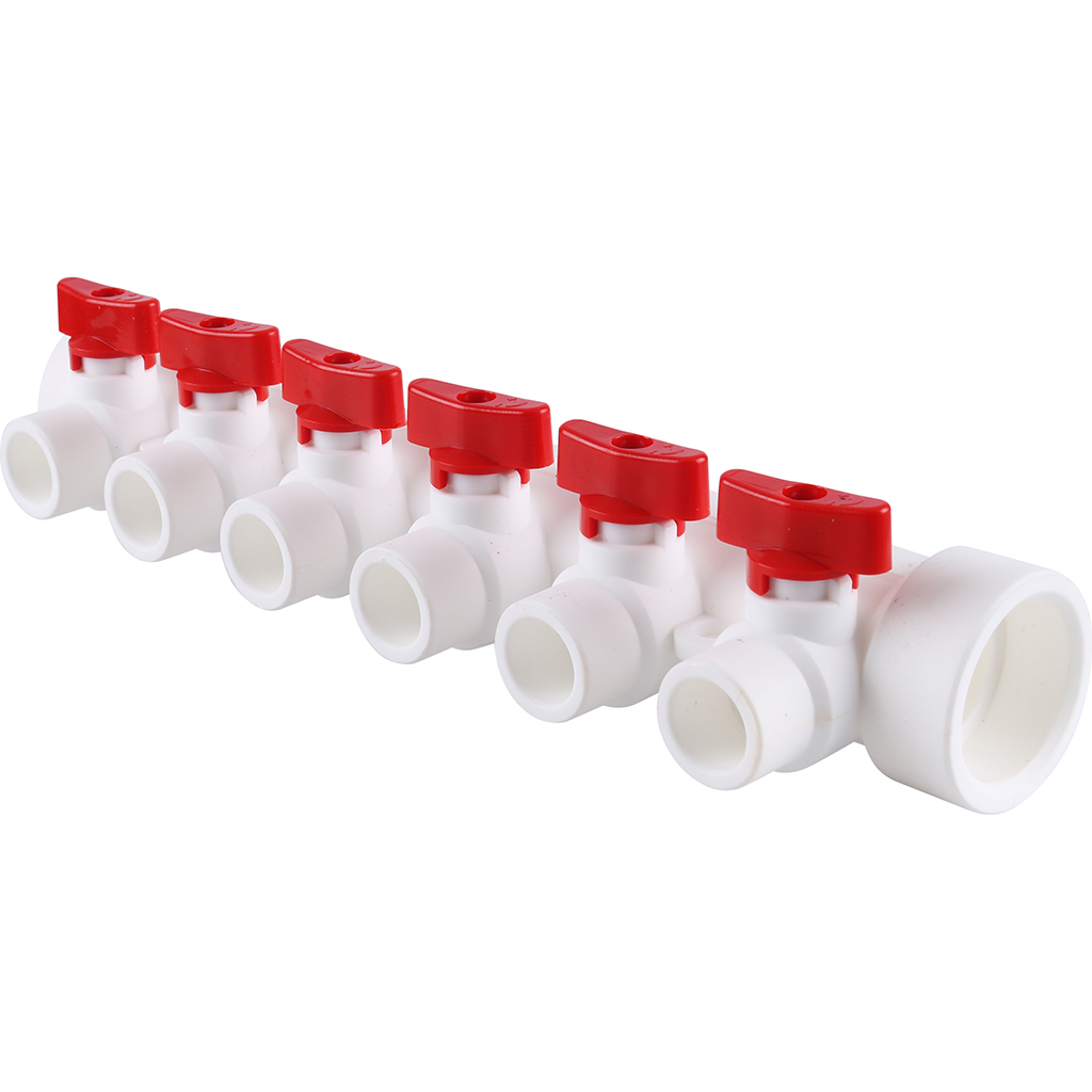 Kalde Коллектор с воздухоотводчиком и запорными кранами (8 выходов) цвет ручек красный