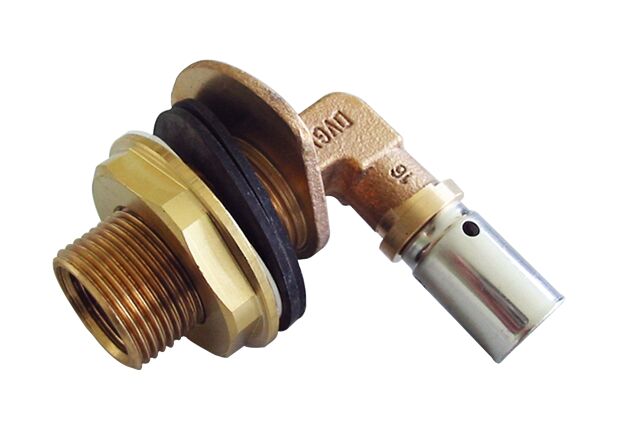 Угольник OVENTROP Cofit P 16x2x1/2" ВР 90° бронза (RX) для прохода через стену пресс-соединение