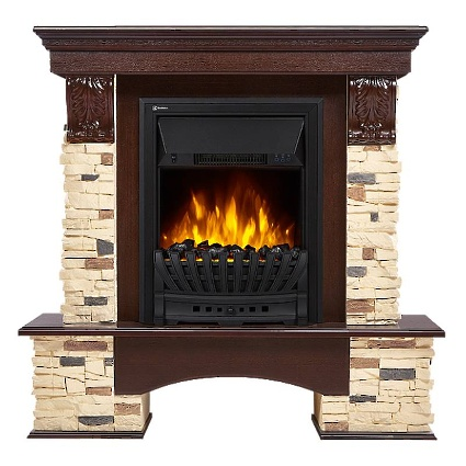 Портал Firelight Pietra Classic U угловой (камень сланец натуральный, шпон темный дуб)