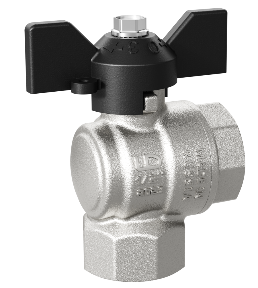 Кран шаровой LD Pride Ду15 Ру40 ВР угловой (бабочка черная) никель