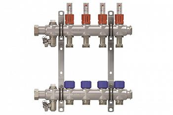 Коллекторная группа ELSEN НГ 1" с вентилями и расходомерами, 10 контуров 3/4" EK, нержавеющая сталь