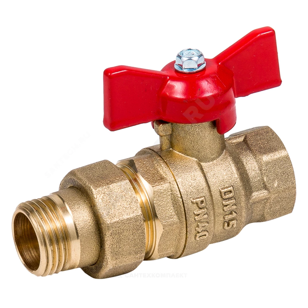 Кран шаровой Dist Стандарт Ду15 Ру40 ВР/"американка" полнопроходной (бабочка)