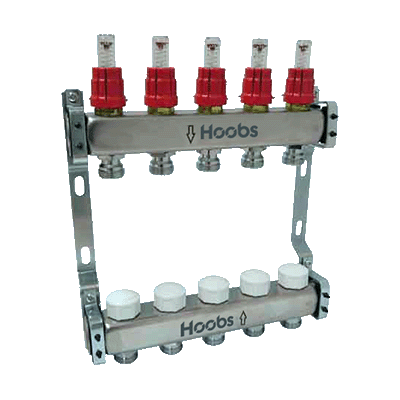 Коллекторная группа HOOBS с расходомерами, с отсекающими клапанами и кронштейнами 1х3/4 EK - 2 выхо
