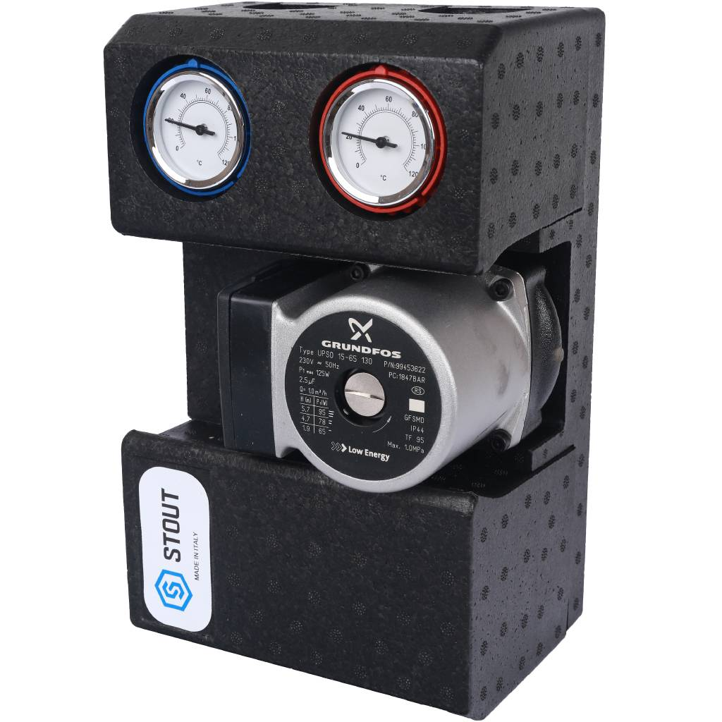 Насосная группа STOUT с термостатическим смесительным клапаном 3/4"с насосом Grundfos UPSO 15-65 130