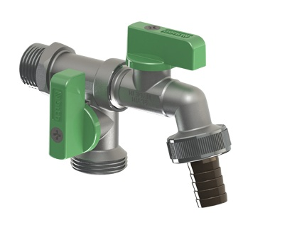 Кран шаровой двойной ARCO JARDIN 1/2"x3/4"х3/4" cадовый стандартнопроходной (ручка флажок)